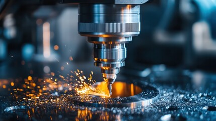 Close-up of a milling machine cutting metal, showcasing the precision and power of industrial machining tools.