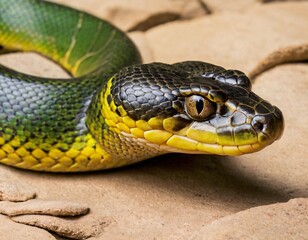 Fototapeta premium Young Green Anaconda aka Eunectus murinus snake. Ai generated image.