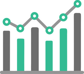 A bar chart with gray and green bars showing a trend line with green circles connecting the data points. The trend line is ascending, indicating growth and success.