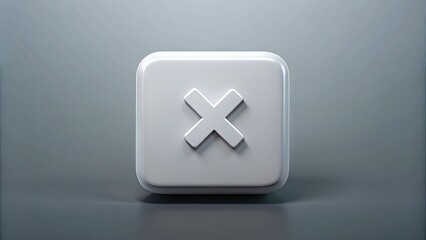 Obraz premium A small, white, square close button with an 'X' symbol in the center, on a clean gray background, awaiting a click to exit or cancel.