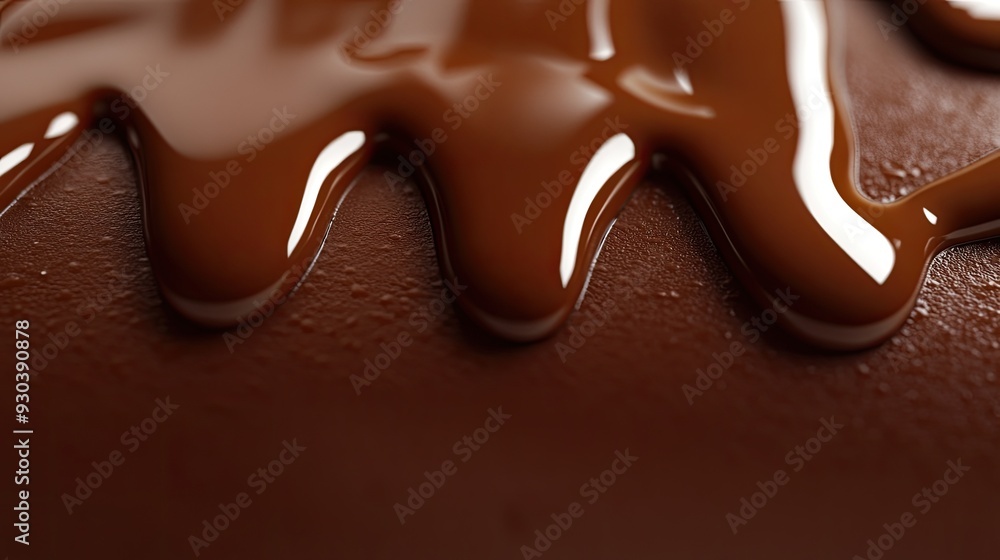 Poster a close-up 3d view of chocolate dripping down an edge, with smooth, shiny surfaces that emphasize th