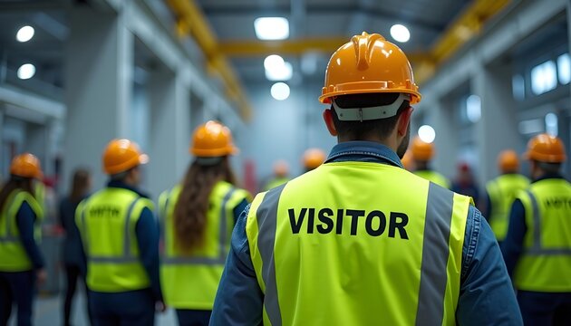 Visitors Wearing Safety Gear on Construction Site for Industrial Tour