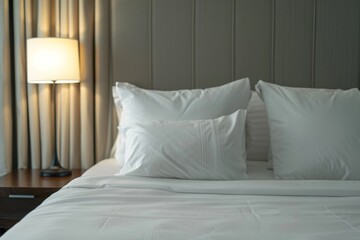 Hotel bed and pillow white sheets