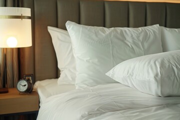 Hotel bed and pillow white sheets