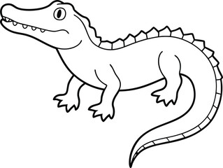 An outline illustration of a crocodile, with its body extended and jaws slightly open, drawn with bold, angular lines on a white background.