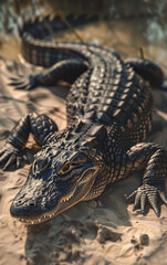 Fototapeta premium Two American Alligators (Alligator mississippiensis) at the marshland in Everglades National Park.