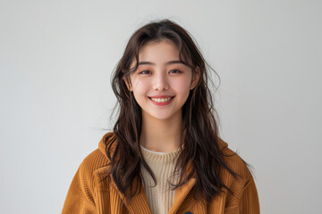 Fototapeta premium With a blend of casual and professional attire, this woman exemplifies modern office fashion while maintaining a clean, simple style.