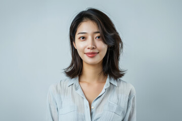 With a blend of casual and professional attire, this woman exemplifies modern office fashion while maintaining a clean, simple style.