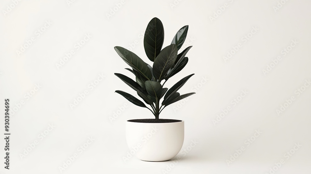 Canvas Prints The Zamioculcas zamiifolia 'Raven' plant, with its thick black leaves, displayed in a minimalistic white pot, offering a sleek and sophisticated touch to any space.