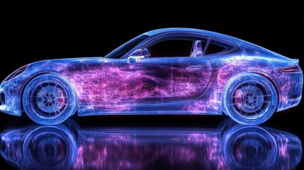 Fototapeta premium Futuristic glowing sports car with neon energy effect