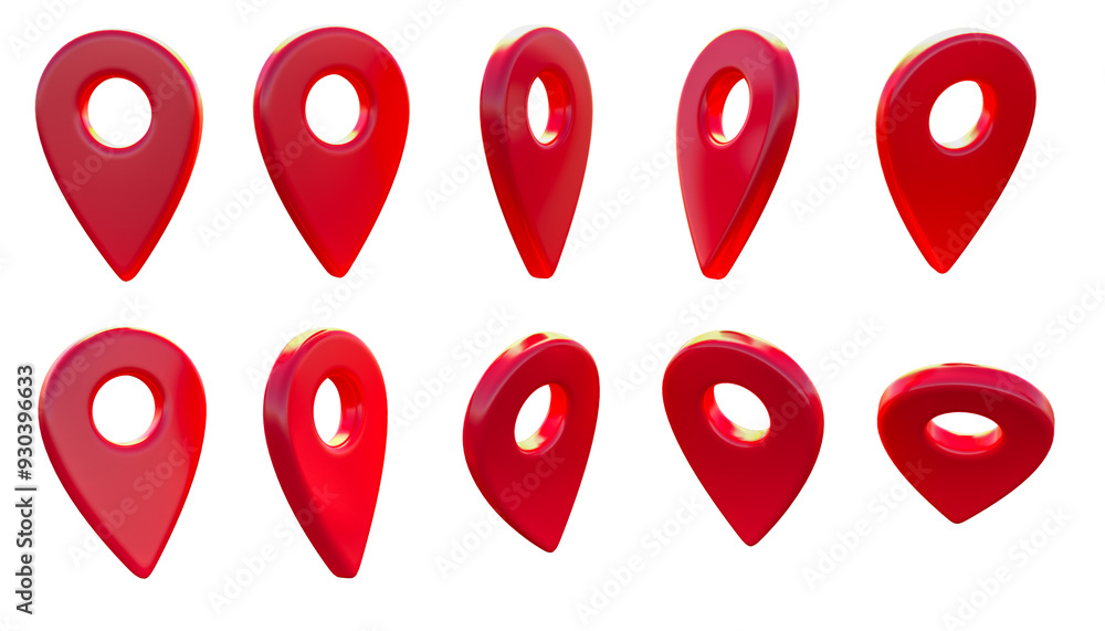 Aufkleber 3d rendering 3d realistic location map pin gps pointer markers, transparent background