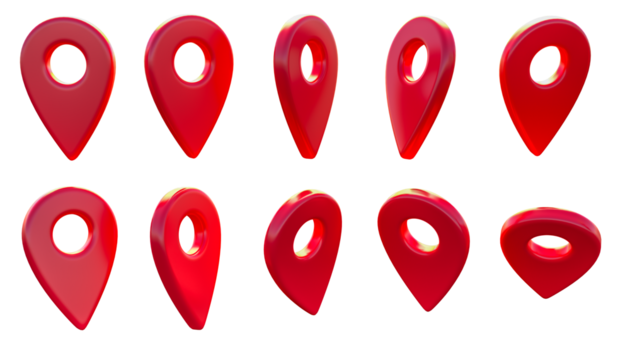 3d rendering 3d realistic location map pin gps pointer markers, transparent background