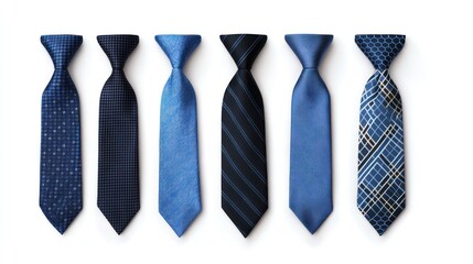 Six Stylish Blue Ties Isolated On A White Background