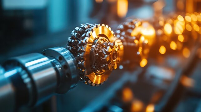 CNC machine in action, producing a series of identical metal parts, representing consistency and efficiency in manufacturing.