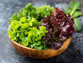 Assorted Leafy Greens in a Wooden Bowl Ready for a Healthy Salad Meal