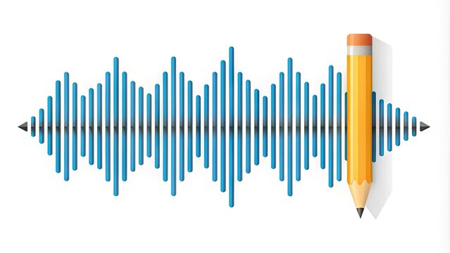 A stylized sound wave icon with a pencil incorporated into the design, symbolizing the process of transcribing audio or video recordings into written text.