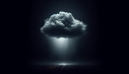 A dark background with a single storm cloud hovering in the center, releasing rain. 