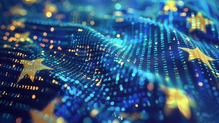 EU flag with digital technology elements