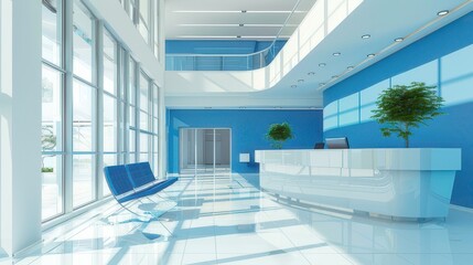 Obraz premium Modern Reception Area with White and Blue Design