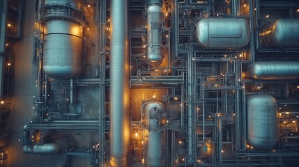 Complex network of pipes in an oil refinery, representing the critical role of piping systems in energy production.