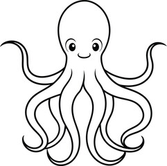 An outline illustration of an octopus, with its tentacles spread out in a fluid motion, drawn with smooth, wavy lines on a white background.