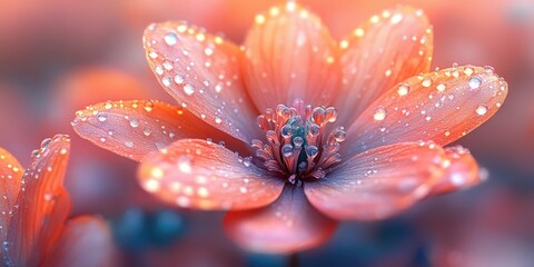 Close-up of a Pink Flower with Dew Drops