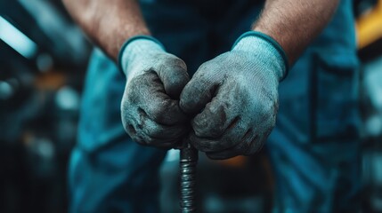 A close-up shot of a worker's gloved hands using a metal tool, emphasizing the careful and precise techniques required in their line of work.