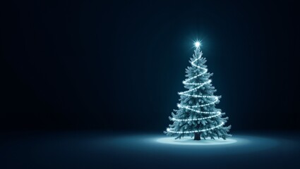 Illuminated Christmas Tree on a Dark Background. Blue light.
