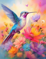 hummingbird and flowers