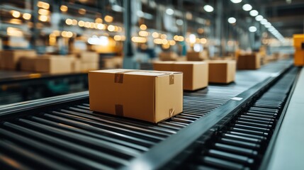 Conveyor elt moving parcels in a postal sorting facility, representing the automation of mail processing.