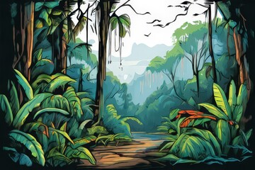 Obraz premium the AI Image Generator, tropical garden with trees and sea