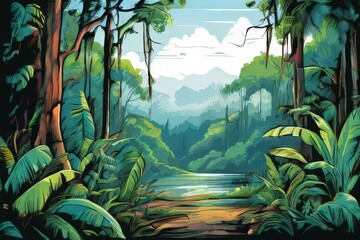 Obraz premium the AI Image Generator, tropical garden with trees and sea