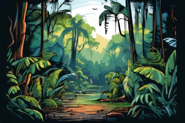 the AI Image Generator, tropical garden with trees and sea