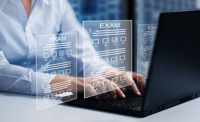   E-learning, education, online exam concept. Education internet online digital technology concept. NOT generative Ai image!