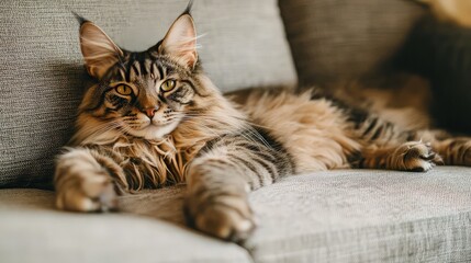 Obraz premium Maine Coon Cat Relaxing on Couch