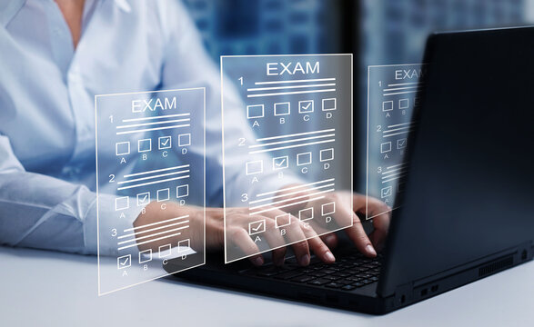   E-learning, education, online exam concept. Education internet online digital technology concept. NOT generative Ai image!