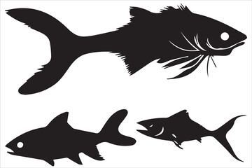 silhouette fish vector, Fish icon vector set isolated on white background