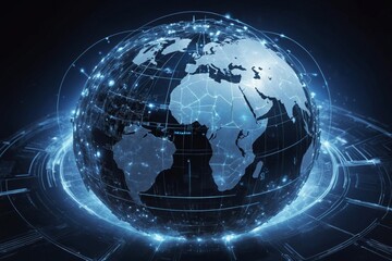 Fototapeta premium Stylized digital globe with blue light and connected lines
