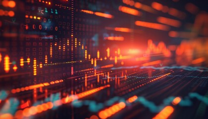 Fototapeta premium Financial Data Display with Glowing Red Indicators