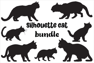 Cat Silhouettes Vector Bundle, Set of Black Cats Silhouette