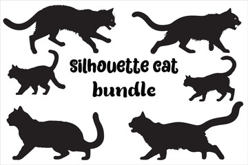 Cat Silhouettes Vector Bundle, Set of Black Cats Silhouette