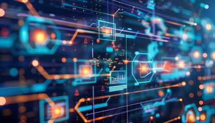 Obraz premium Futuristic Digital Network with Glowing Data Connections