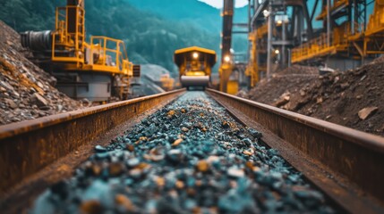 Crushed minerals eing processed on a conveyor elt, symolizing the industrial aspect of mining operations.