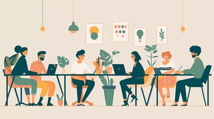 flat illustration design of busoness people that sharing an idea each other