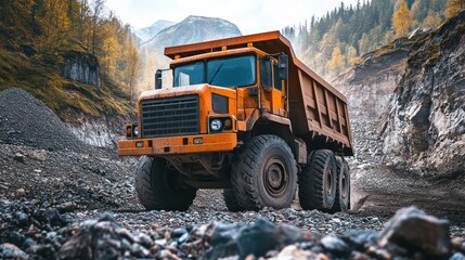 Dump truck transporting gravel across a quarry, symolizing the heavy-duty capacity of industrial vehicles.
