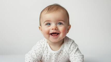 Fototapeta premium A happy baby, half-length portrait, white background