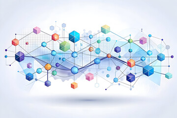 Abstract 3D AI-Powered Algorithmic Flow Vector Concept with Geometric Shapes and Data Patterns on a White Background