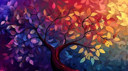 Abstract Tree with Vibrant Autumn Foliage.