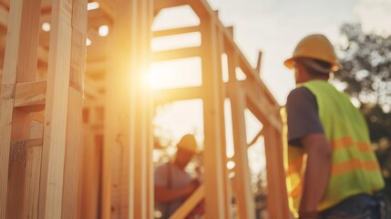Crafting a Modern Dream: Construction Workers Transforming a Home with Care and Precision under Radiant Sunlight
