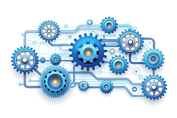 3D AI Powered Automation Flow Vector Concept with Gears and Data Streams on White Background - Efficient and Precise AI Driven Processes